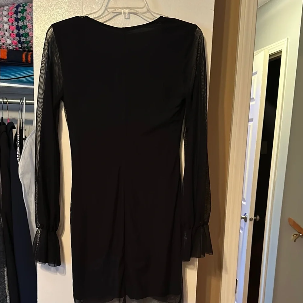 Amanda Uprichard Black Ruched Long Sleeve Dress - Picture 4 of 4